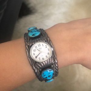 ANTIQUE Silver & Turquoise TIMEX